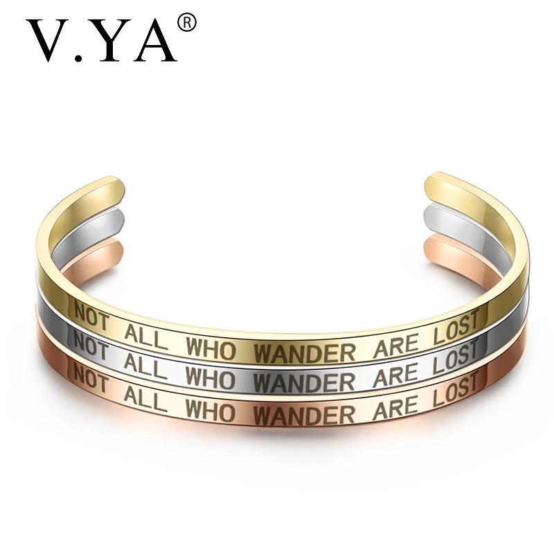 V. YA "не все, кто кочутся теряются" Открытые Браслеты-манжеты для женщин и мужчин браслеты из нержавеющей стали с вдохновляющими цитатами лучшие подарки