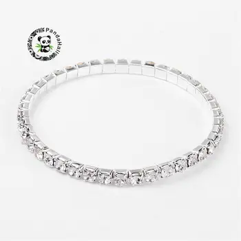 

50mm White Single Row Stretch Rhinestone Tennis Bracelets for women Best Valentines Day Gifts, with Brass Findings F60