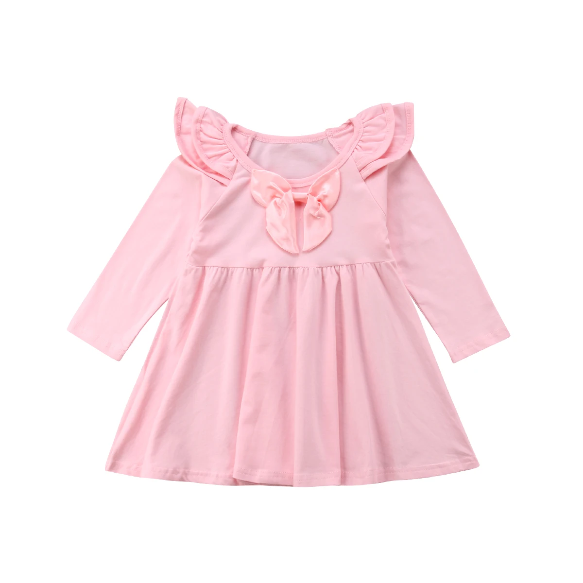 Toddler Baby Girls Dress Ruffle Long Sleeve Bow Tie Dress Princess