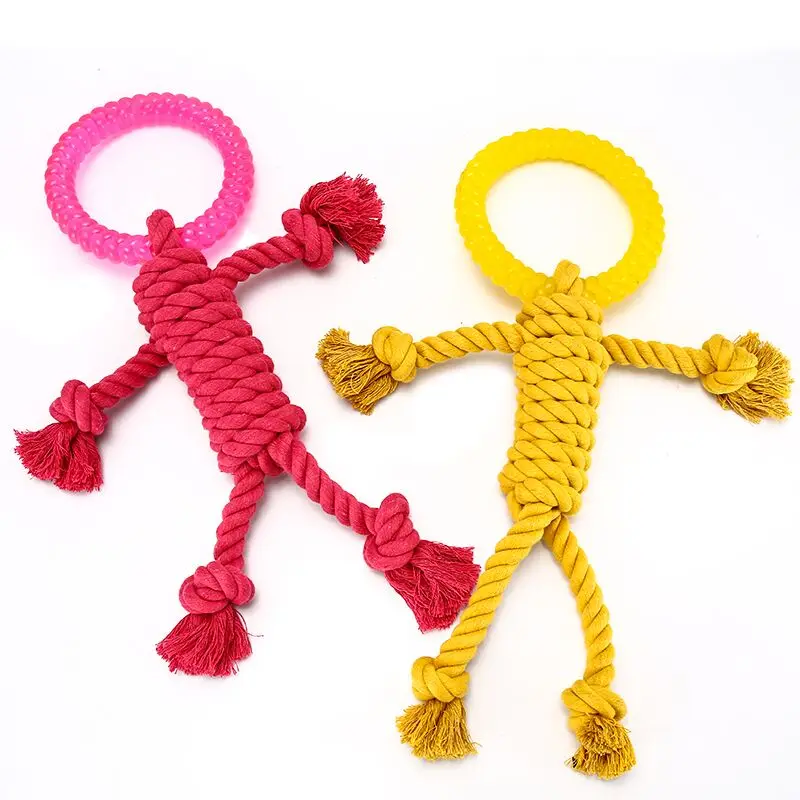

2 Color Poplar Pet Dog Toy Plastic Ring & Cotton Ropes Dog Toy For Small Large Dogs Pets Interactive Toys For Pet Chew Toys