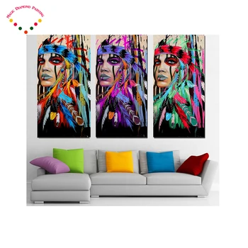 

3Pcs Full Square Diamond 5D DIY Diamond Painting Indians feathered Embroidery Cross Stitch Rhinestone Mosaic Painting Decor