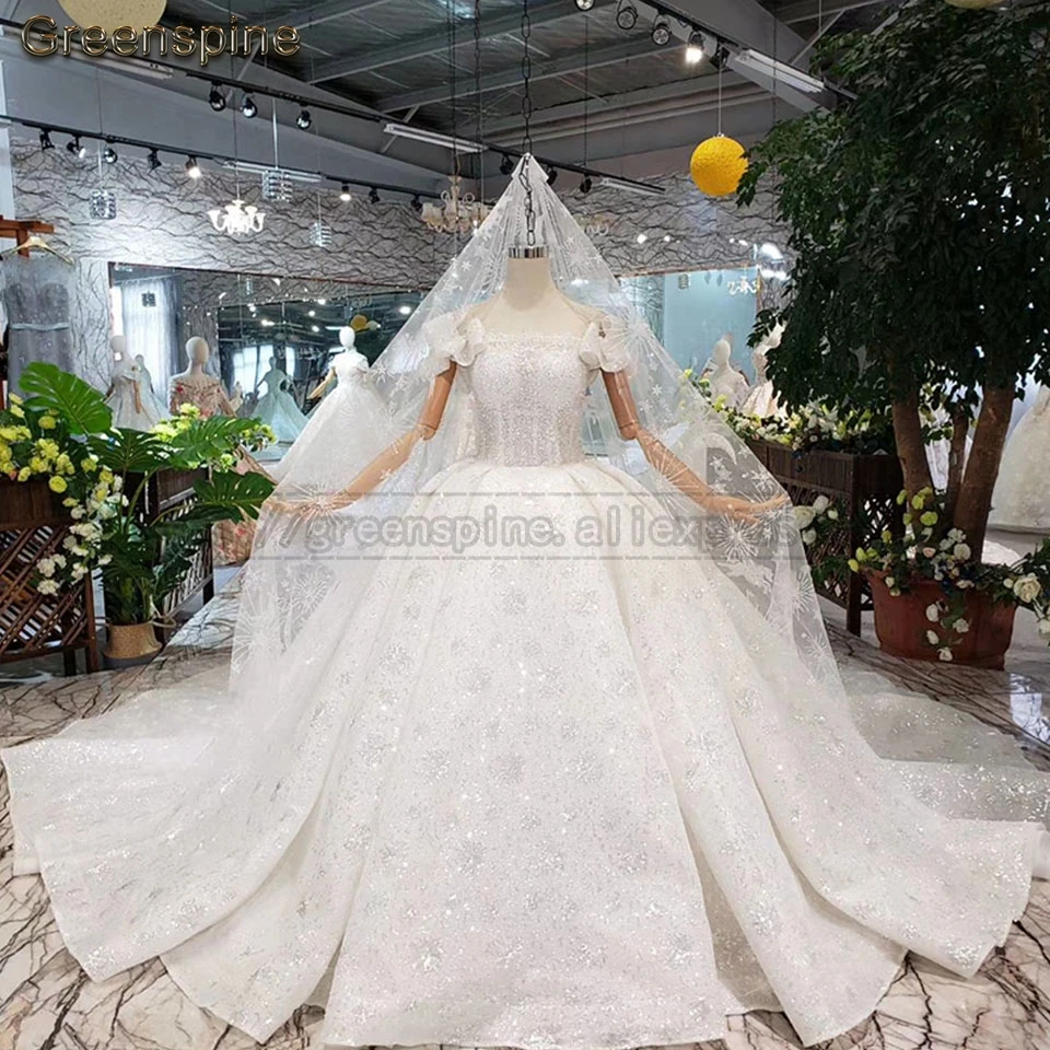 Greenspine Bling свадебное платье Vestido Noiva с плеча Длинные свадебные платья свадебное платье для принцессы индивидуальный заказ