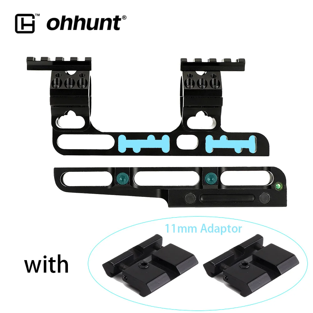 Ohhunt bi-направление 25,4 мм 30 мм смещение регулируемые прицелы для охотничьих ружей кольца с пузырьковым уровнем Топ Пикатинни Вивер рейка - Цвет: Mount with Adaptor