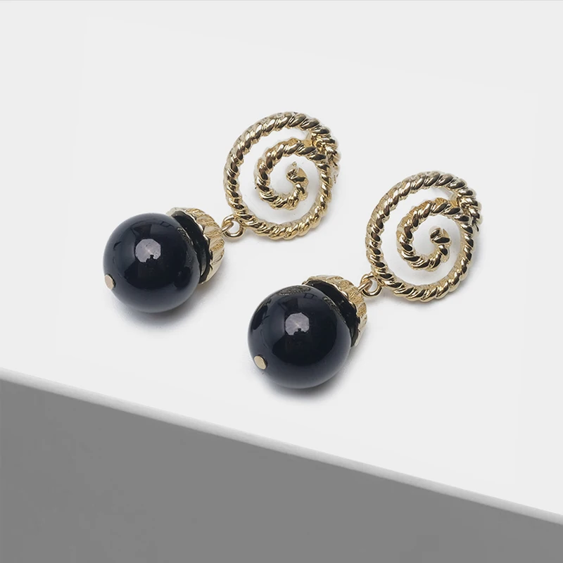 

Black ball with spiral pendant vintage drop earrings