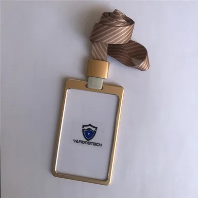 Golden RFID визитница, алюминиевый сплав офисного работника ID карты с Съемный ремешок на шею(комплект из 5 - Цвет: Golden