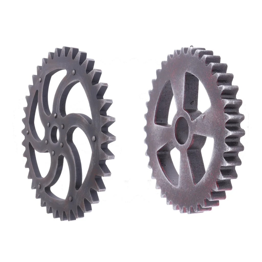 2Pcs Vintage Steampunk Gear Ornament Retro Wooden Gear Plaques for Home Bar Craft Wall Decor - 29cm/12cm