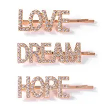 3 шт./компл. Дамы Девушка минималистский стильные заколки металлического сплава Довольно Любовь Надежда мечта блеск заколки Свадебная заколка