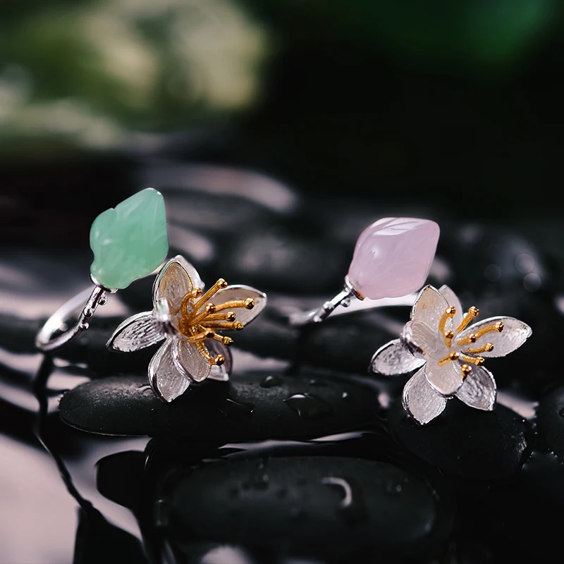 Lotus Fun Moment реального 925 пробы серебро Натуральный камень Модные украшения Винтаж цветок кольцо шелест лотоса кольцо для Для женщин Bijoux