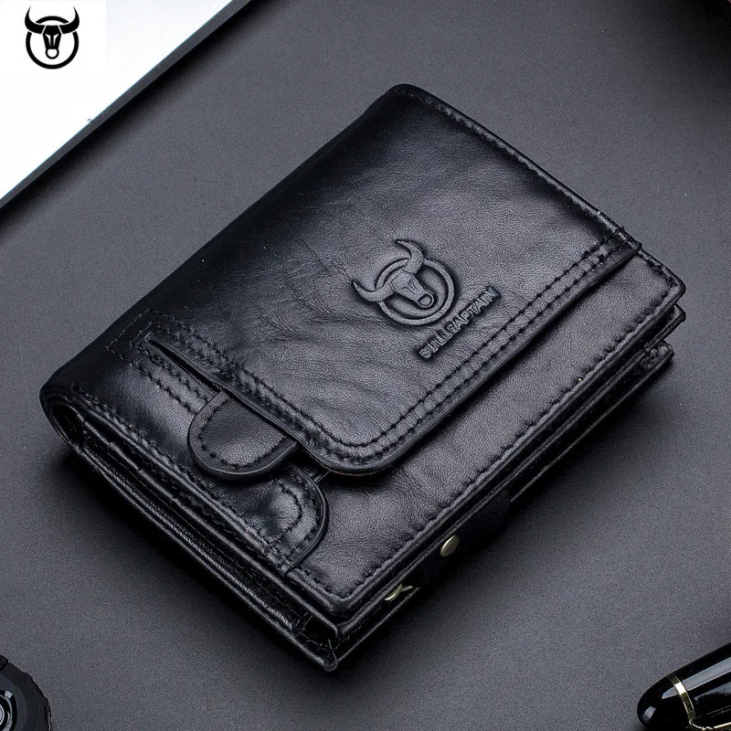 Baratos Cartera de cuero genuino para hombre, Cartera de diseño para hombre, con cremallera, bolsillo, tarjetero, Cartera de lujo