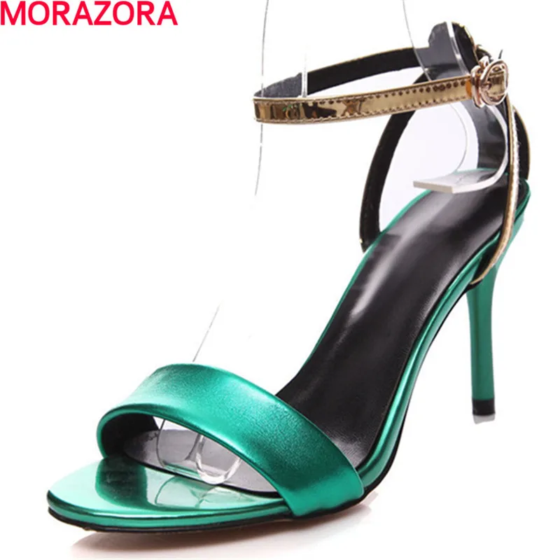 

MORAZORA fashion genuine leather women high heels sandals simple summer wedding shoes Spell color wedding shoes big size 34-41