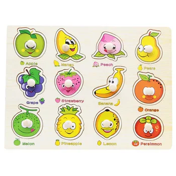 

Baby Early Educational Learning Toy New Hand Grab Board Puzzle Wooden Toys For Child Cartoon Animal Fruit Wood Jigsaw Kids