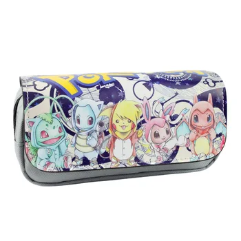 

Double Zipper Leather Purse Pokemon Go Pocket Monster Pen Pencil Holder Organizer Bags Cases for Kids Boy Girl Make Up Bag