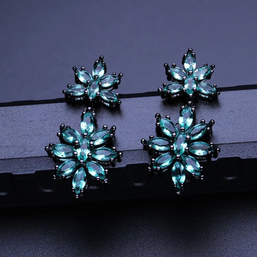 

Women Fashion Stud Earrings Clear Crystal Natural Earrings Flower Shape Black Plated Brincos for Women Fashion Jewelry EFX001492