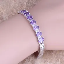 Ангельский фиолетовый кубический циркон белый CZ 925 пробы Серебряная цепочка браслет 7 дюймов S0517