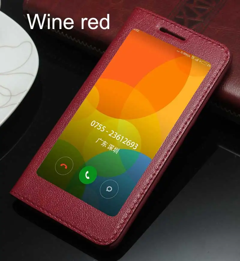 Большое окно из натуральной Природа кожа флип чехол для Xiaomi M5 Mi5 - Цвет: Wine red