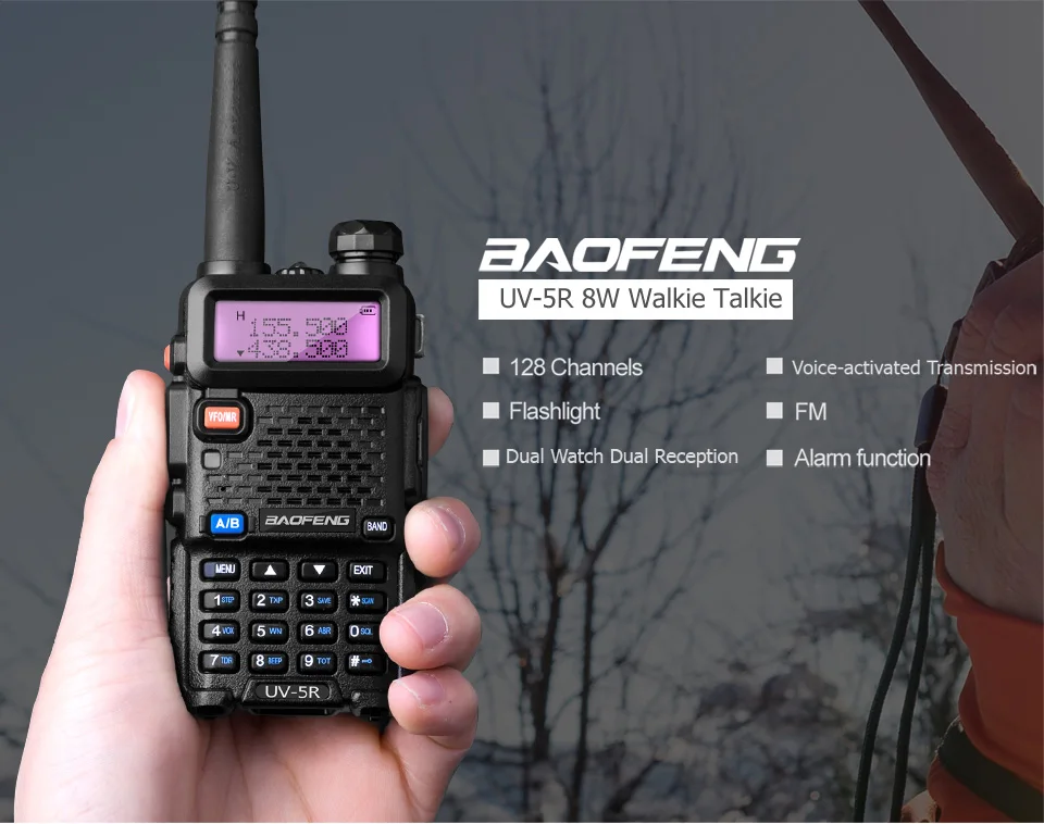 Baofeng UV-5R 8 Вт рация Двойной диапазон УВЧ, СВЧ UV5R CB радио128ch VOX Ham Радио дальний трансивер для охотничья рация