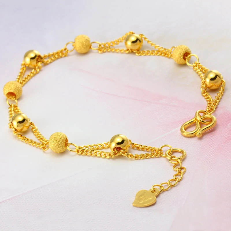 pure gold color bracelets & bangle for women,24k plating ball beads