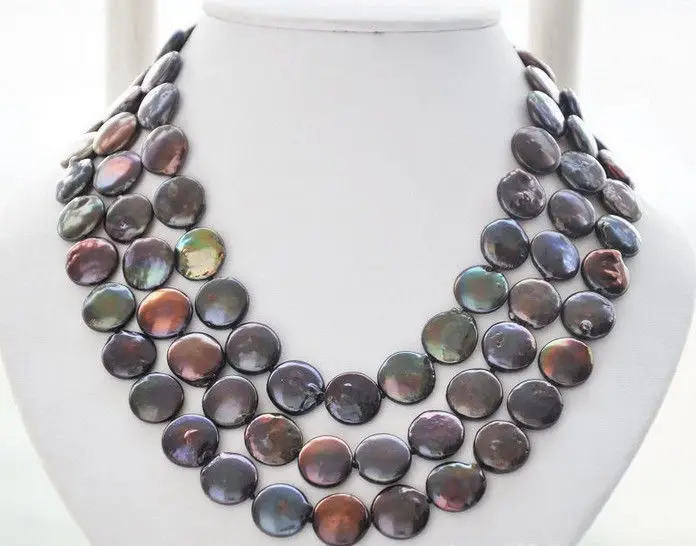 

***Hot sale 13-14mm black coin freshwater pearl necklace 50