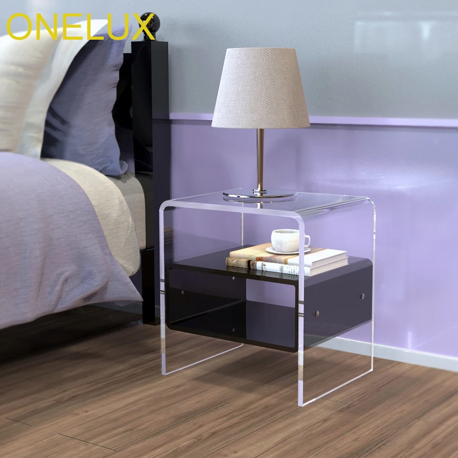 Waterfall Acrylic Nightstand With Additional Shelf,Lucite Bedside Tables in Nightstands from