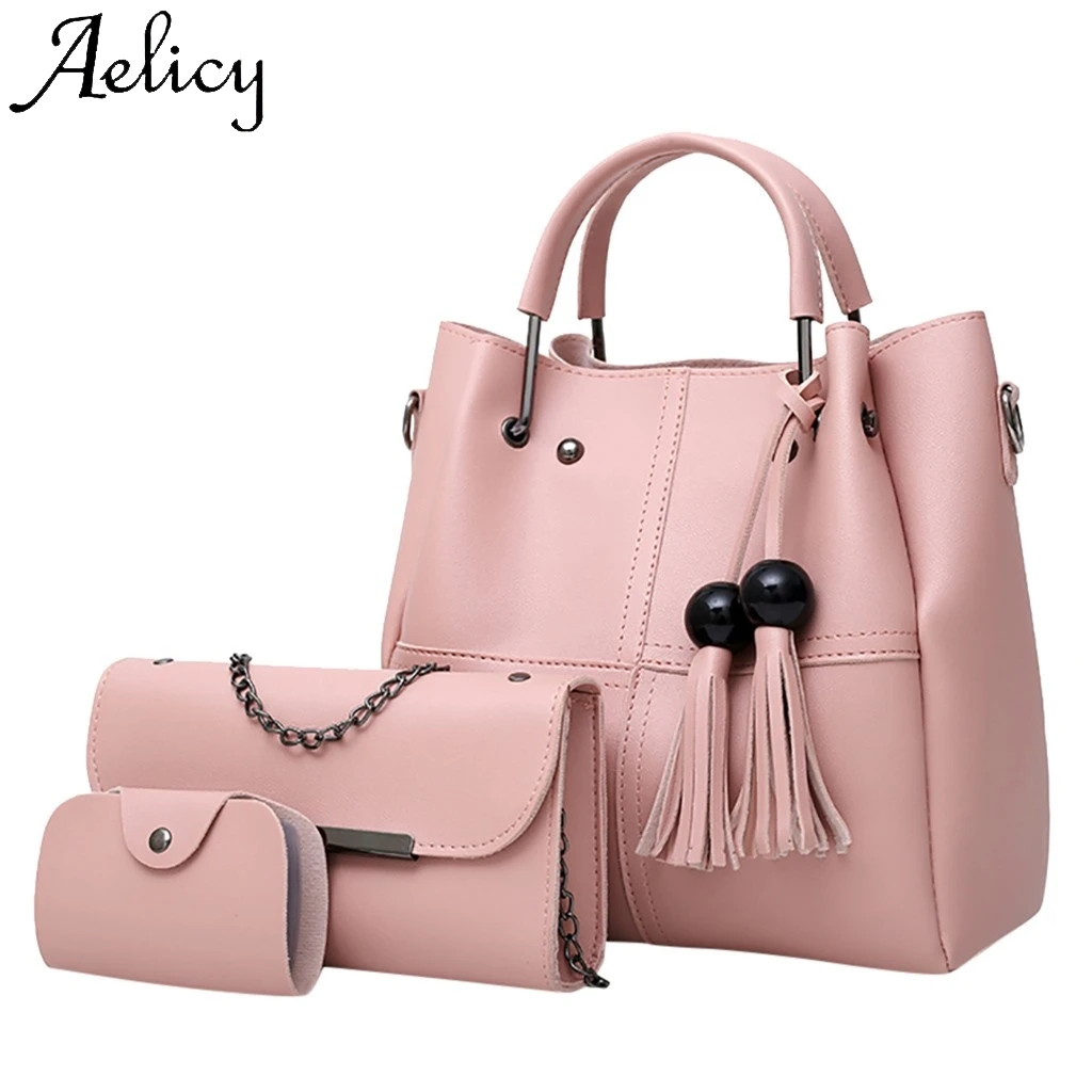 

Aelicy 3PC Women Ladies Fashion Fringe Shoulder Handbag Purse Card Crossbody High Quality Solid Bag Simple Phone Pocket Tote Bag