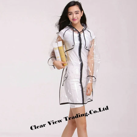 Прозрачные плащ EVA Женщины с капюшоном непромокаемая ветровка короткое пончо для