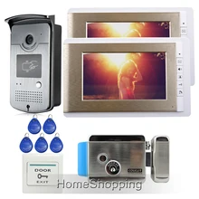 ENVÍO LIBRE Con Conexión de Cable 7 “TFT LCD de Video teléfono de La Puerta Sistema de Intercomunicación 2 Monitores + Cámara + Eléctrico de Bloqueo De Control de Acceso RFID EN STOCK