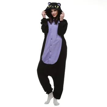 

Christmas Halloween Birthday Gift Black Midnight Cat Pajamas Homewear Hoodie Onesies Sleepwear Robe For Adults