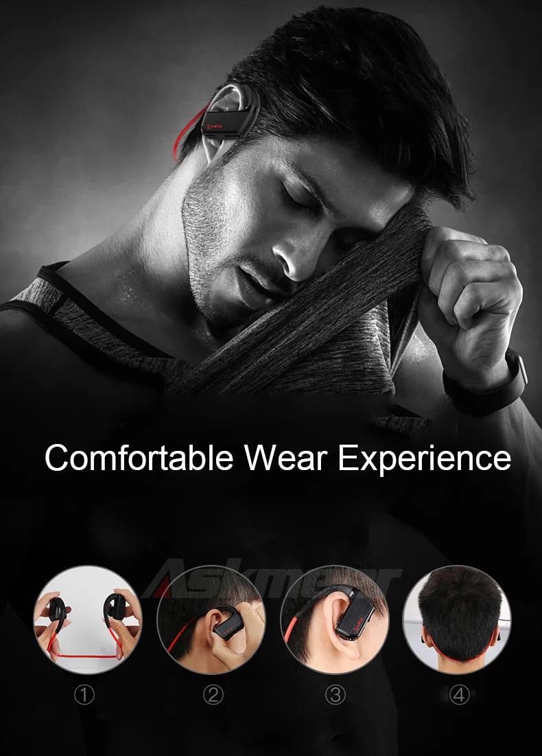 Askmeer J2 Wireless Bluetooth Earphone Sport Stereo Earbuds Headset In Ear Earpiece with Microphone+8GB Mp3 Player Two Play Mode (11)