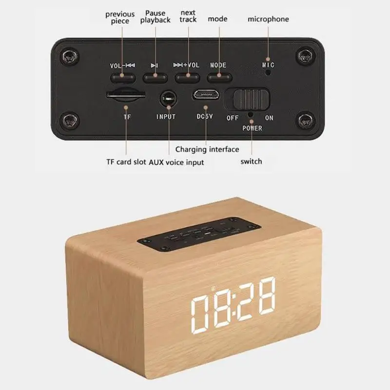 W5C версия деревянные Беспроводной Bluetooth Динамик будильник качество звука Hi-Fi FM радио и mp3 плеер Поддержка TF карты