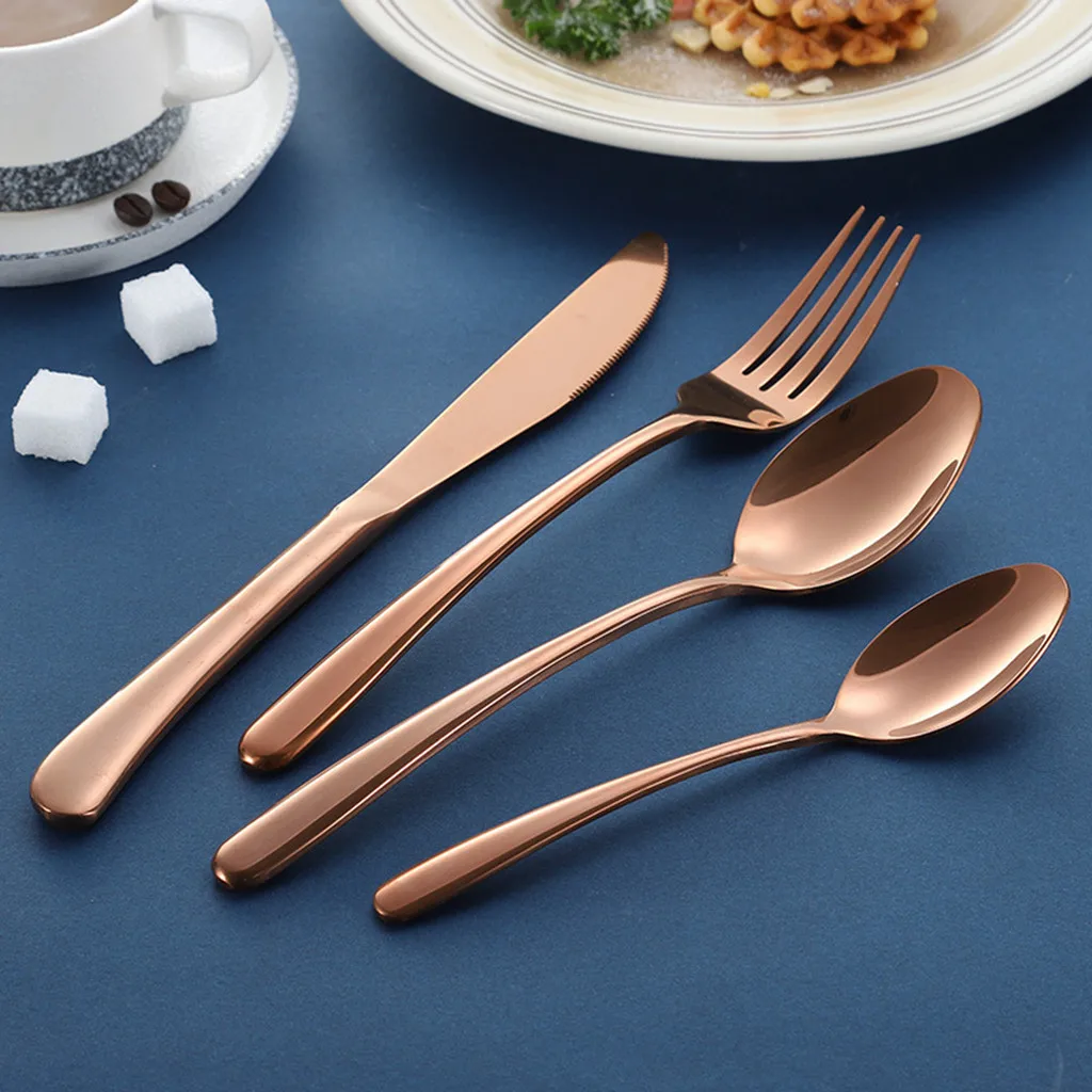 Rose Gold 4 шт. набор из нержавеющей стали высококлассные столовые приборы, вилка чайная и кофейная ложка ложки, кухонные принадлежности - Цвет: Rose Gold