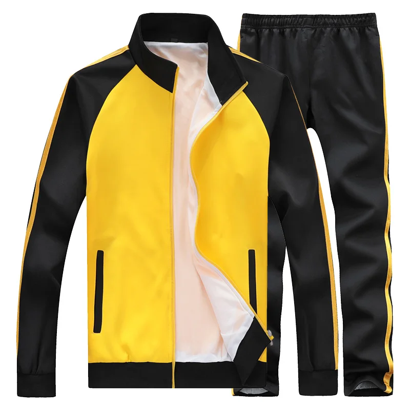 yellow Мужская Осенняя Спортивная одежда для бега homme, спортивный костюм из 2 предметов для мужчин, тренировочный спортивный костюм, Мужская одежда для фитнеса, тренировочный костюм для мальчиков - Цвет: yellow