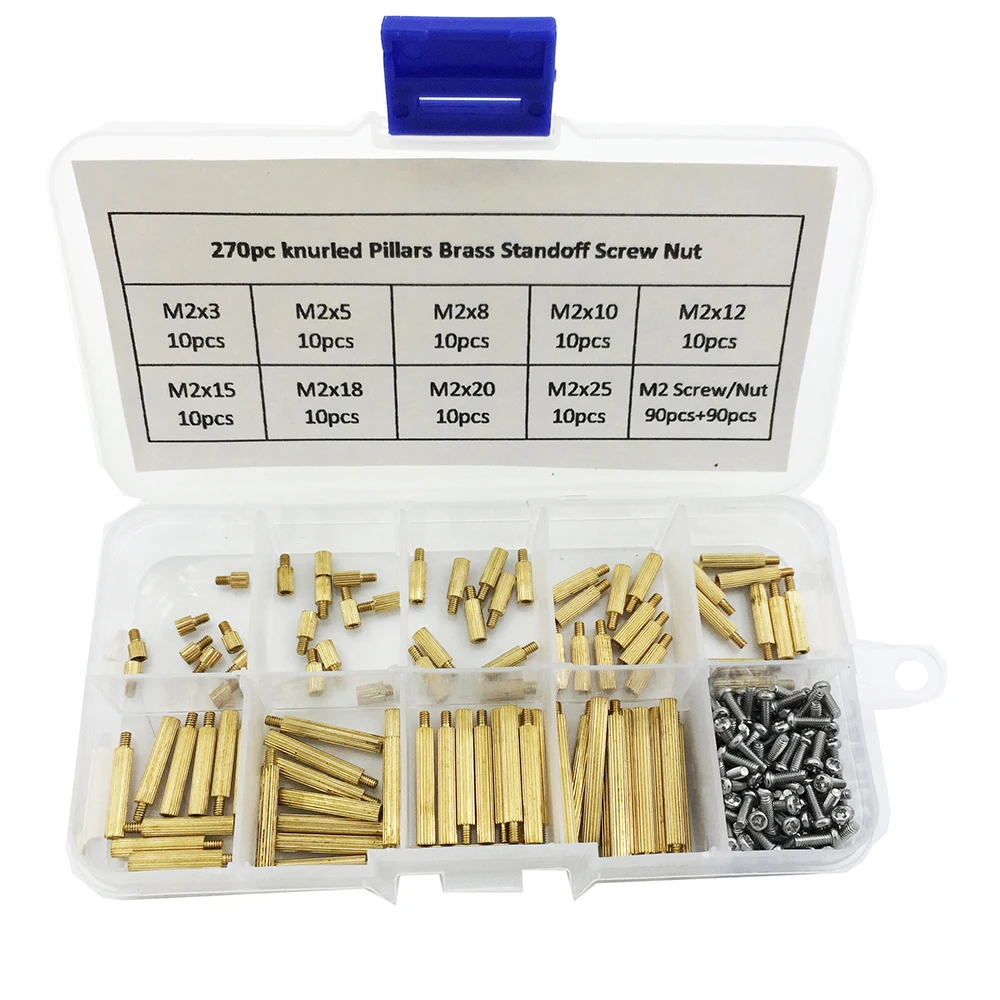 M2X3/5/8/10/12/15/18/20/25 мужского и женского 270 ПК с накатанной головкой Столбы латунный стойка с винтом гайка ассортимент комбинации с Пластик коробка