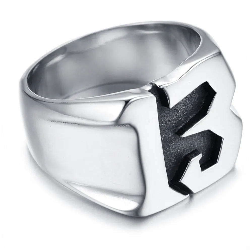 Siver перстень резной Lucky 13 кольцо 316L нержавеющая сталь кольца для мужчин ювелирные изделия Новинка - Цвет основного камня: Серебристый