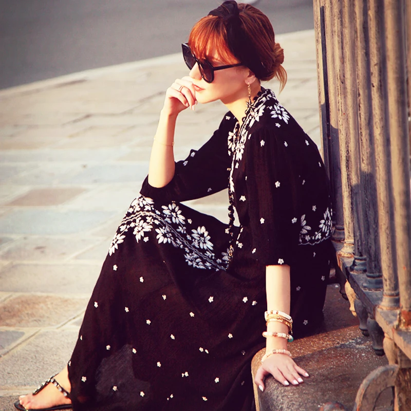 

floral boho white dresses autumn vintage retro long sleeve maxi sale hippie beach ethnic blue embroidered dress ethnic