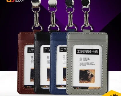 

Leather double card set of labels, job card, bus id card sets, metal hanging on the rope