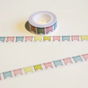 

1 Pc / Pack 15mm*10m Japanese Washi Decorative Adhesive Tape Flags Pattern Masking Paper Tape Diary Sticker Gift Free Shipping