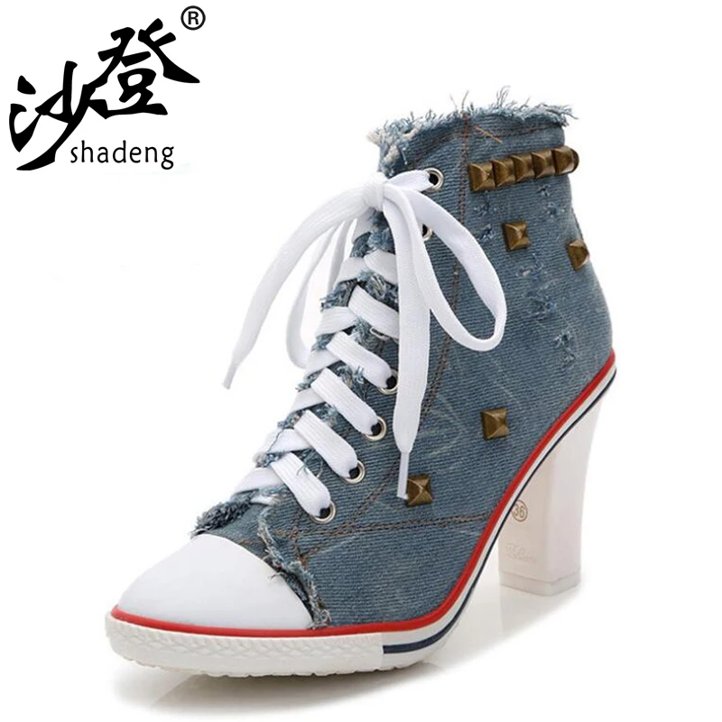 shadeng Casual high heels ladies shoes canvas shoes 2018 popular Roman models Women's Shoes