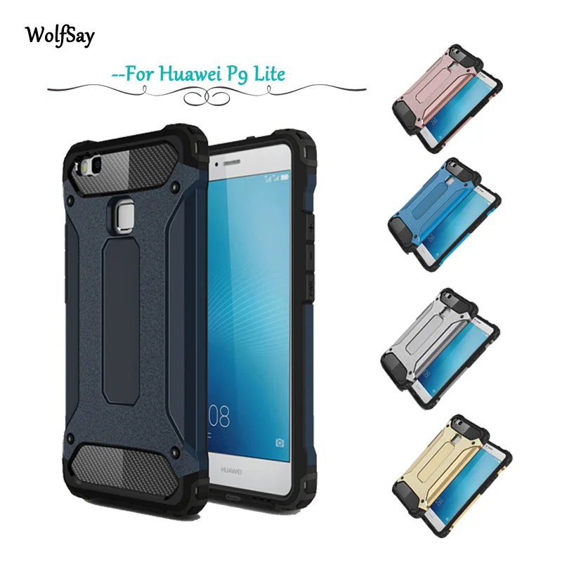 

Case For Huawei P9 Lite Slim Armor Anti-Shock Silicone Rugged Rubber Hybrid Hard PC Phone Case For Huawei P9 Lite Cover 5.2 inch