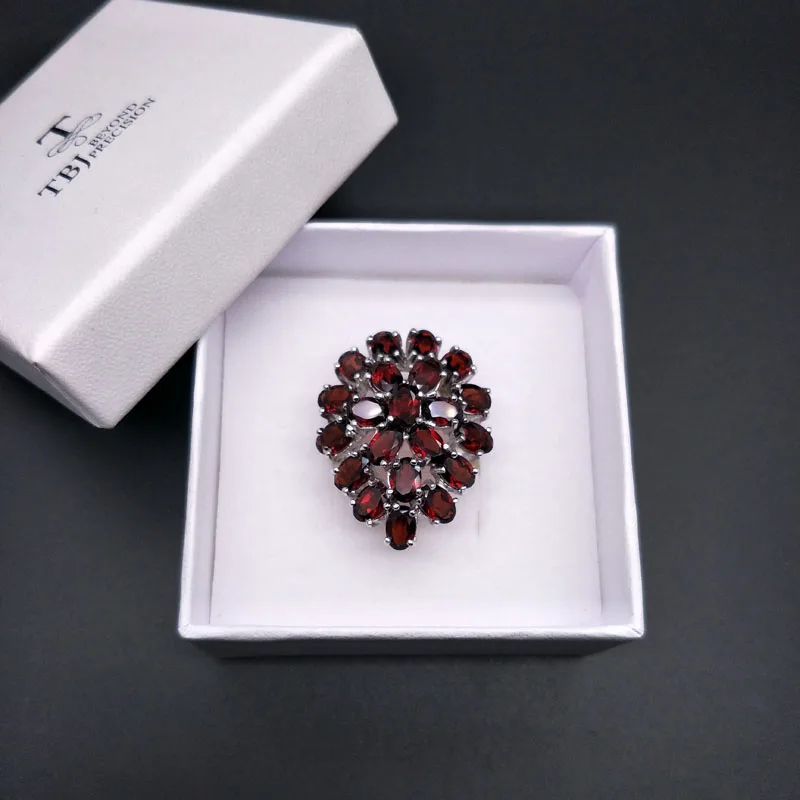 Tbj, натуральный драгоценный камень, гранат, последняя форма цветка, большое кольцо, серебро 925 пробы, хорошее ювелирное изделие для женщин, юбилей, хороший подарок