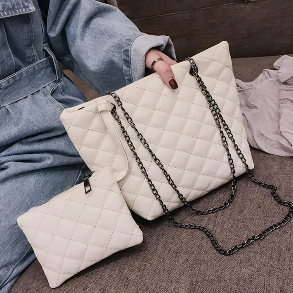 

Leather Rhombus Embroidery Luxury Brand Handbags For Women Metal Chain Female Shoulder Bag With Coin Purse Women Bags
