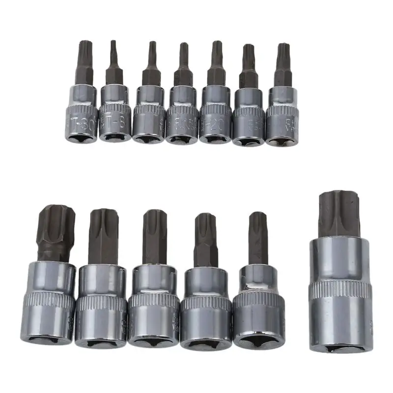 ELEG-13 шт Набор торцевых головок Torx Star Bit 1/4 3/8 и 1/2 дюймов привод T8-T70 AT724