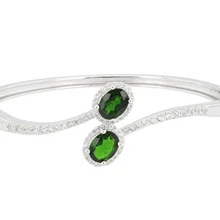 2.60ctw Овальный русский хром диопсид и 1.05ctw круглый белый циркониевый браслет из стерлингового серебра