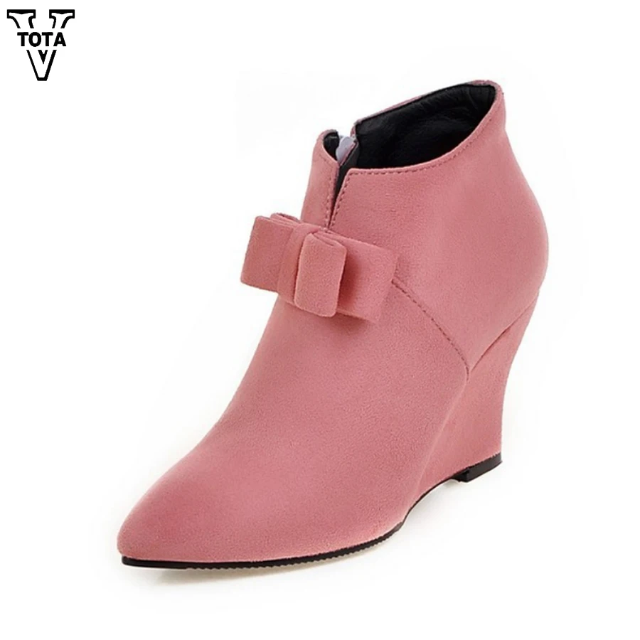 

VTOTA Sexy Ankle Boots Women High Heels European style contracted Autumn Winter Shoes Woman Large Size Zip Closure Pointed Toe