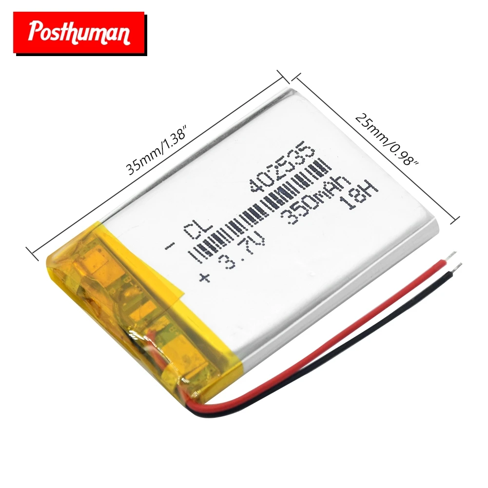 

3.7V polymer lithium battery 402535 350Mah Rechargeable Li-ion Cell For GPS car recorder MP3 electronic dog MP4 MP5 Smart Watch