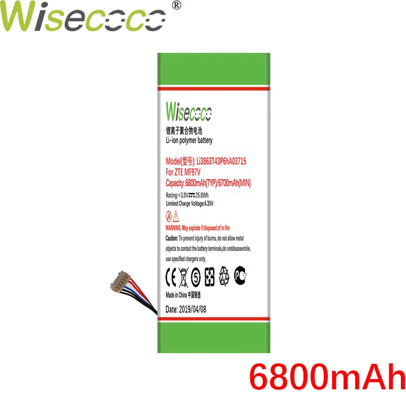 Wisecoco 6800 мАч Li3863T43P6hA03715 батарея для zte MF97V MF97B MF97G SPro 2 телефон последняя продукция батарея+ номер отслеживания