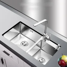 304 нержавеющая сталь 3 мм Толстая ручная кухонная раковина две чаши с двойными втулками с краном