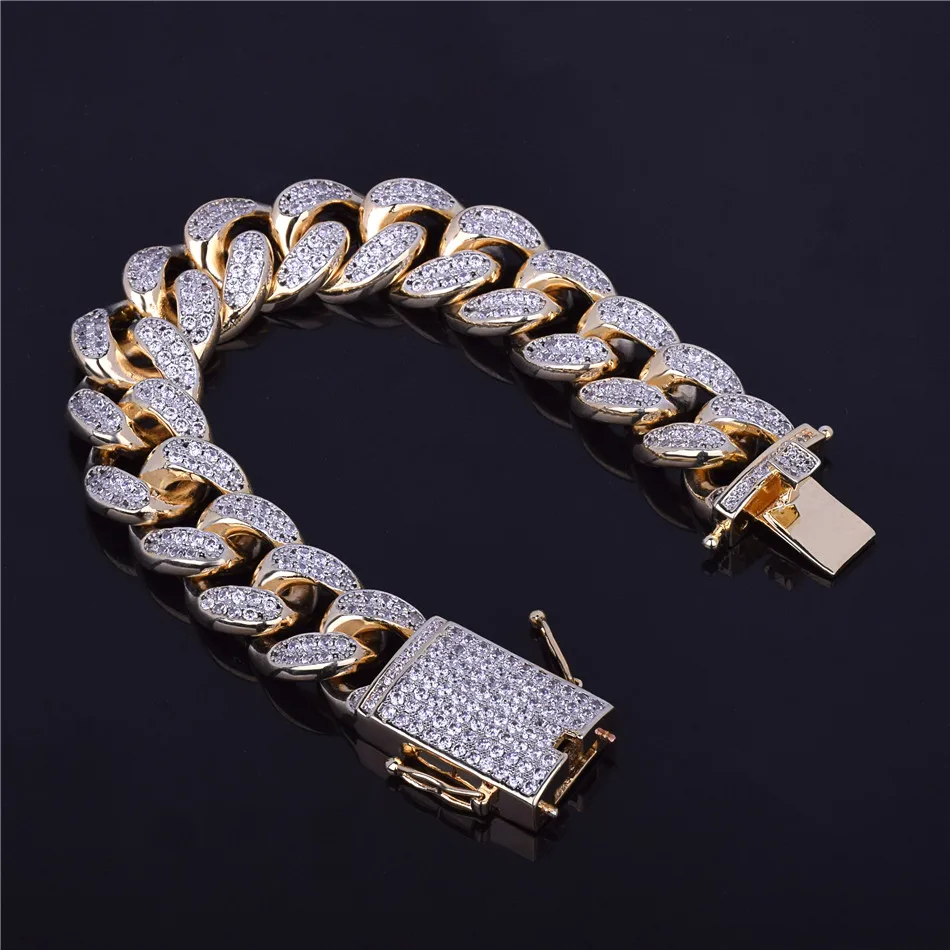 18 мм Мужской массивный Iced Out циркон, браслет с кубинским звеном, блестящий браслет в стиле хип-хоп, ювелирные изделия, золото, серебро, AAA, CZ, кубинская цепочка, браслет 20 см