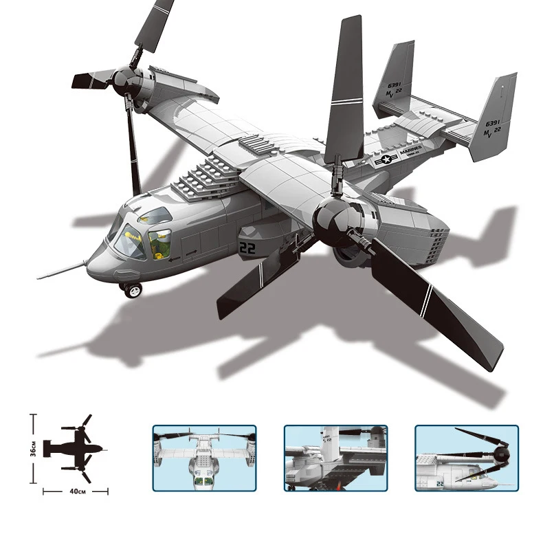  Wange JX006 Military series The US V-22 OSPREY TILTRTOR AIRCRAFT 1:44 model Building Blocks Classic
