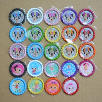 

New Arrivals! Free Shipping 1200pcs Minnie Mouse & Lalaloospy Colored Flatten Bottle Caps For Baby Hairbow Crafts Making