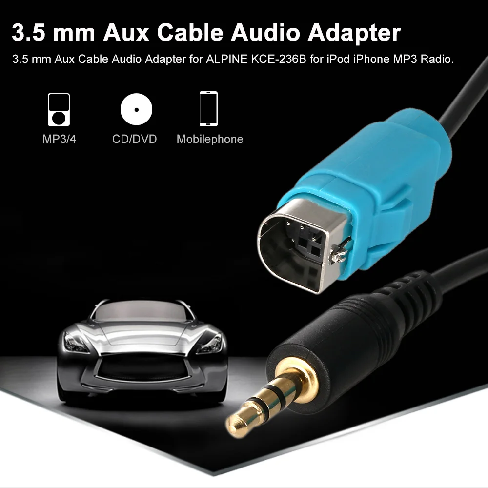 

KKmoon 3.5 mm Aux Cable Connection Line Audio Adapter for ALPINE KCE-236B for iPod iPhone 6S 6 Plus 6 5S 5 5C MP3
